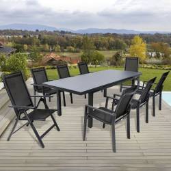 Set 4 scaune gradina 70x57x106 cm, pliante cu spatar reglabil 7 pozitii, structura otel si textilena, negru