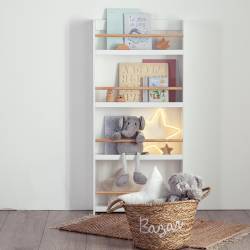 Biblioteca copii Atmosphera Classic, 4 rafturi, MDF si lemn de pin, 55x112 cm, alb