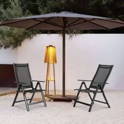 Set 4 scaune gradina 70x57x106 cm, pliante cu spatar reglabil 7 pozitii, structura otel si textilena, gri