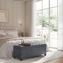 SONGMICS Banca cu spatiu de depozitare 110x40x40 cm, 103 litri, tapitata cu catifea, MDF si spuma, gri