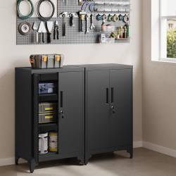 SONGMICS Dulap de birou multifunctional, din otel, 2 usi cu incuietoare, 40x60x90 cm, negru