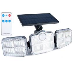 Proiector LED solar modular cu 3 lampi, senzor de miscare, 122LED-uri, cu telecomanda