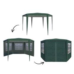 Cort pavilion de gradina hexagonal, 200x200 cm, cu pereti laterali cu ferestre, impermeabil cu rezistenta UV, verde