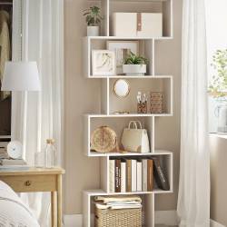 VASAGLE Biblioteca, raft cu 6 unitati de depozitare, pentru living, din lemn, 24x190x70cm, alb