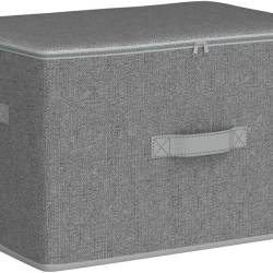 SONGMICS Set 3 cutii de depozitare pliabile, organizatoare pentru dulap, textil, 40x30x25 cm, gri