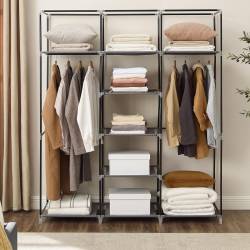 SONGMICS Garderoba pentru depozitarea hainelor, din material textil, cu 3 compartimente, 45x150x175cm, gri