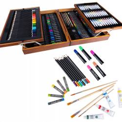 Set de pictura si desen pentru copii, 174 de piese, trusa lemn, 45x32x10cm