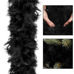 Ghirlanda pentru decor sau bradul de Craciun, model puf si pene, negru, 180cm
