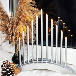 Sfesnic decorativ de Advent cu 11 lumanari LED, argintiu