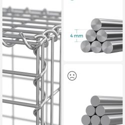 SONGMICS Cos de gabioane pentru pietre, otel galvanizat, 100x90x30cm, argintiu