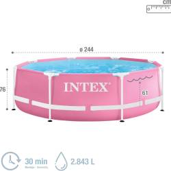 Piscina rotunda cu cadru metalic Pink Metal Frame Intex 28290NP, 244x76 cm