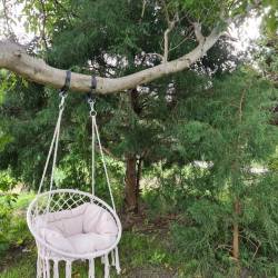 Scaun rotund tip leagan suspendat cu perna Confort Plus, casa sau gradina, bej