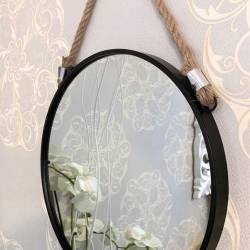 Oglinda rotunda suspendata Atmosphera Eden cu rama metalica si sfoara de agatare, diametru 38 cm