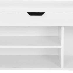 VASAGLE Pantofar cu banca, capitonata, 3 compartimente, sarcina 150 kg, 30x80x44cm, modern, alb