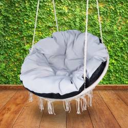 Scaun rotund Sersimo tip leagan suspendat cu perna Super Confort Plus, casa sau gradina, bej