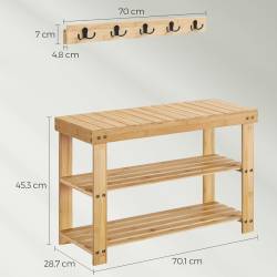 SONGMICS Set multifunctional pentru hol cu banca pentru pantofi si cuier, din bambus, 29x70x45 cm, maro natur