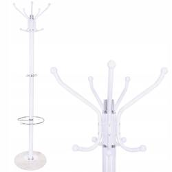Cuier tip pom din metal cu baza de marmura, 14 agatatoare, 176cm, alb
