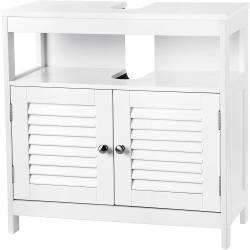 VASAGLE Dulap baie baza lavoar, cu 2 usi, 2 compartimente, alb 60x60x30 cm, alb