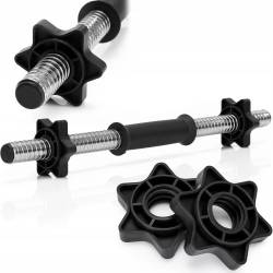 Bara pentru gantere 45 cm, otel cromat, diametru 25 mm, cu 2 coliere de fixare, argintiu
