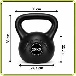 Kettlebell 20 kg, bitum cu invelis rezistent ABS, 30x25x33 cm, negru