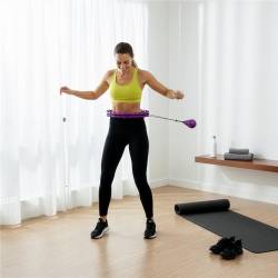 Cerc Hula Hoop pentru antrenament fitness, reglabil, cu greutate suplimentara si functie de masaj, 50-120 cm, mov