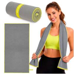 Prosop microfibra pentru plaja sau fitness, 180x100 cm, 200 GSM, uscare rapida, cu husa, gri