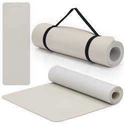 Saltea fitness antiderapanta din TPE, 183x61x1 cm, cu curea transport, bej