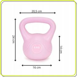 Kettlebell 6 kg, bitum cu invelis rezistent ABS, 21x24 cm, roz