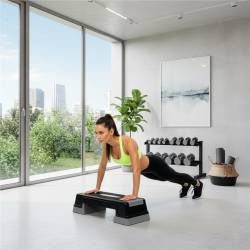 Steper aerobic fitness reglabil 2 niveluri, PP, maxim 350 kg, 73x29x18 cm, negru gri