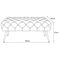 Taburet Monaco, tapitat cu catifea, tip banca, cu picioare metalice, 100x42x41 cm, gri
