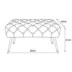 Taburet Madrid, tapitat cu catifea, tip banca, cu picioare metalice, 80x42x41 cm, gri