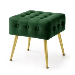 Taburet tapitat Quadra, velur, cu picioare metalice, 40x40x42 cm, verde