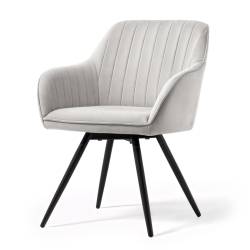 Set 2 scaune dining rotative tapitate din catifea Turno, 55x58x83 cm, maxim 120 kg, gri
