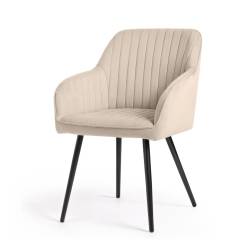 Set 2 scaune dining tapitate din velur Florence, 55x58x82 cm, maxim 120 kg, bej