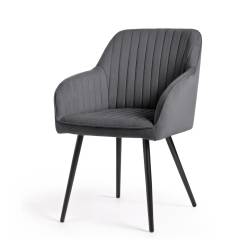 Set 2 scaune dining tapitate din velur Florence, 55x58x82 cm, maxim 120 kg, gri grafit