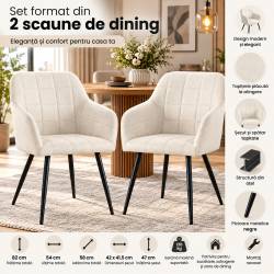 Set 2 scaune dining tapitate cu velur Luxano, cusaturi patrate, 54x58x82 cm, crem