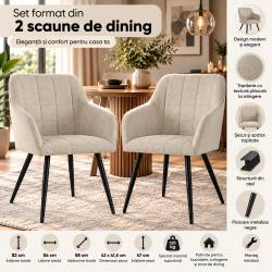 Set 2 scaune dining tapitate cu velur Luxano, cusaturi patrate, 54x58x82 cm, bej