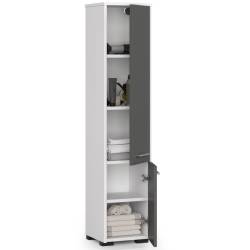 Dulap baie tip coloana cu 2 usi si 5 rafturi, PAL laminat, 30x30x140 cm, alb si gri