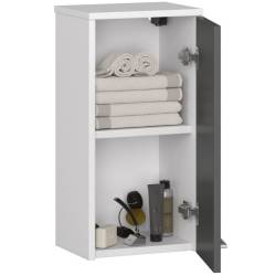 Dulap baie suspendat, cu usa si raft interior, PAL 16 mm, 30×22,5×60 cm, alb si gri