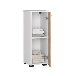 Dulap de baie tip baza, cu usa reversibila si raft interior, PAL 16 mm, 30x30x85 cm, alb si sonoma