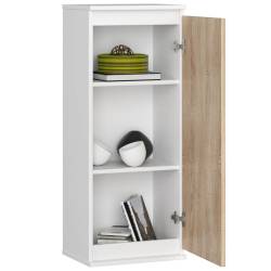 Dulap suspendat, cu usa si 3 rafturi interioare, PAL 16 mm, 40x30x99 cm, alb si stejar sonoma