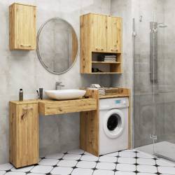 Dulap baie suspendat, cu 2 usi si 2 rafturi deschise, PAL 16 mm, 64x30x94 cm, stejar artisan