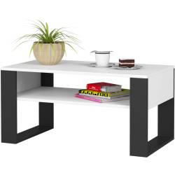 Masuta de cafea Domi cu raft inferior, blat laminat, 92x50x45 cm, alb si negru