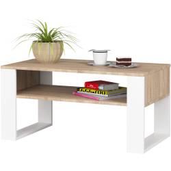 Masuta de cafea Domi cu raft inferior, blat laminat, 92x50x45 cm, stejar sonoma si alb