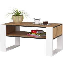 Masuta de cafea Domi cu raft inferior, blat laminat, 92x50x45 cm, stejar craft si alb