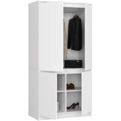 Dulap cu 4 usi, rafturi si bara pentru umerase, PAL laminat, 90x51x180 cm, alb mat