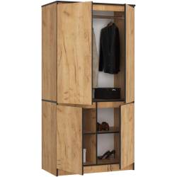 Dulap cu 4 usi, rafturi si bara pentru umerase, PAL laminat, 90x51x180 cm, stejar craft
