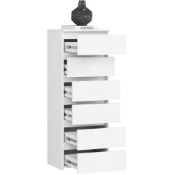 Comoda cu 6 sertare, PAL laminat 16 mm, 40x35x109 cm, alb mat