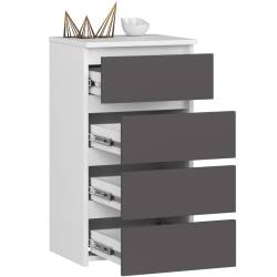 Comoda cu 4 sertare, PAL laminat 16mm, 40x35x74 cm, alb si gri
