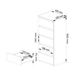 Comoda cu 5 sertare, PAL laminat, 40x35x92 cm, alb mat